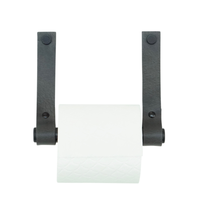 Leren toiletrolhouder (roldrager: zwart metaal)