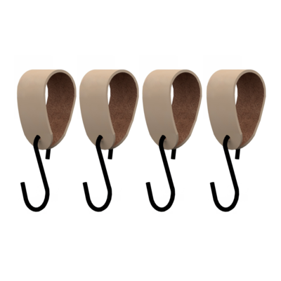 S-haakje Zwart + leren hanger - Maat M - set van 4