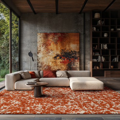 Eigentijds Cloud vloerkleed met interlaced patroon in rood en ivoor