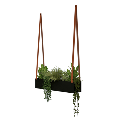 Plantenbak - aan leren banden (Zwart staal)