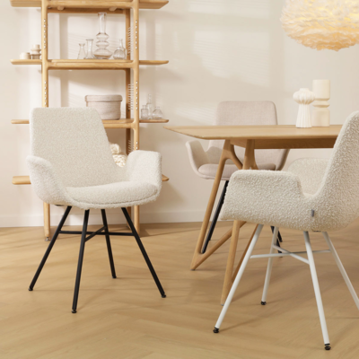 Stoffen eetkamerstoel Noa-Eef wit onderstel