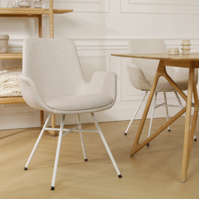 Stoffen eetkamerstoel Noa-Eef wit onderstel