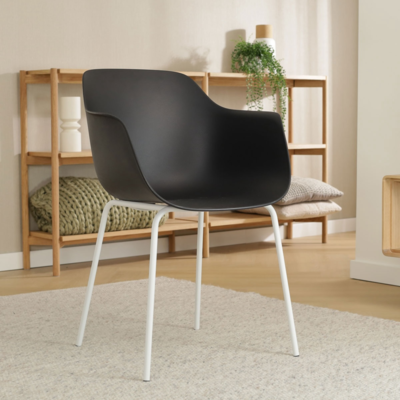 Eetkamerstoel Nora-Puk wit onderstel - met armleuningen