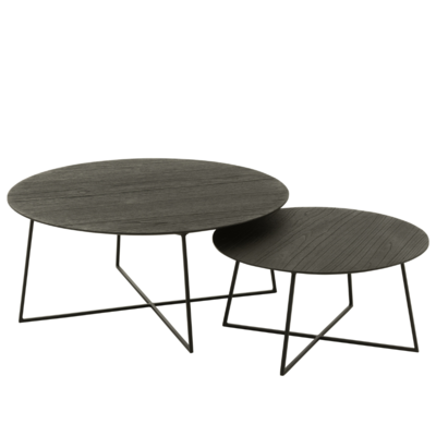 Bijzettafels Micah teakhout/metaal Zwart - 2 stuks