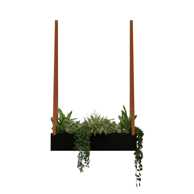 Plantenbak - aan leren banden (Zwart staal)