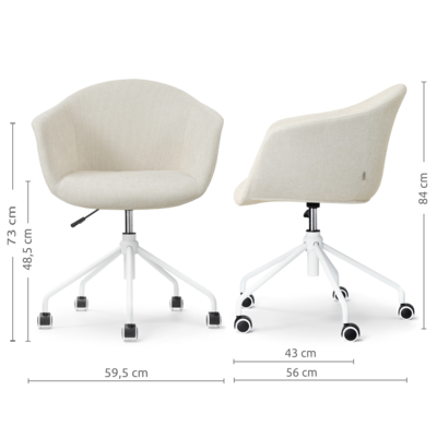 Nout-Otis bureaustoel wit onderstel - Gestoffeerde zitting met armleuningen