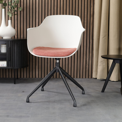 Nola-Liz zwart draaibare eetkamerstoel - Witte zitting met armleuningen (incl. zitkussen)