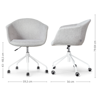 Nout-Otis bureaustoel wit onderstel - Gestoffeerde zitting met armleuningen