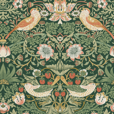 vliesbehang william morris at home strawberry thief rich green