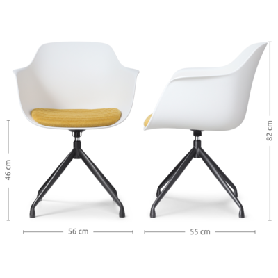 Nola-Liz zwart draaibare eetkamerstoel - Witte zitting met armleuningen (incl. zitkussen)