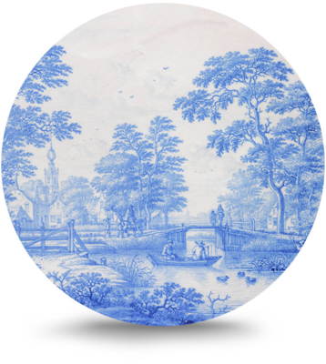 Rond schilderij aluminium Delfts blauwe borden