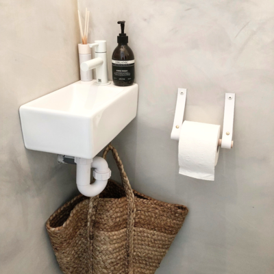 Leren toiletrolhouder (roldrager: zwart metaal)