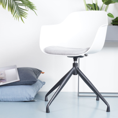 Nola-Liz zwart draaibare eetkamerstoel - Witte zitting met armleuningen (incl. zitkussen)