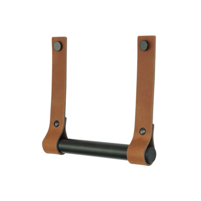 Leren toiletrolhouder (roldrager: zwart metaal)