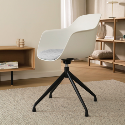 Nola-Liz zwart draaibare eetkamerstoel - Witte zitting met armleuningen (incl. zitkussen)