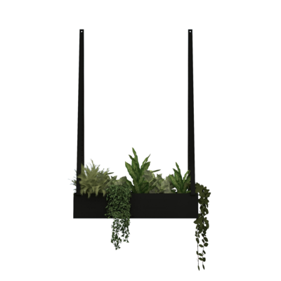 Plantenbak - aan leren banden (Zwart staal)