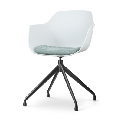 Nola-Liz zwart draaibare eetkamerstoel - Witte zitting met armleuningen (incl. zitkussen)