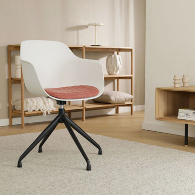 Nola-Liz zwart draaibare eetkamerstoel - Witte zitting met armleuningen (incl. zitkussen)