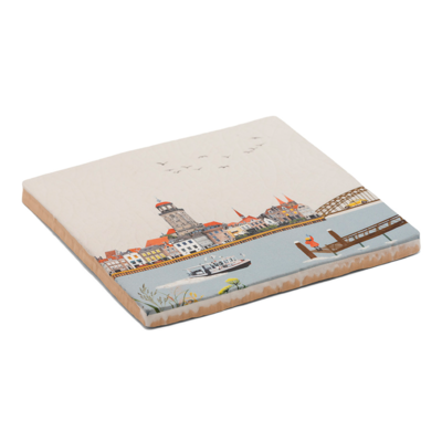 StoryTiles wandtegel Zwaaiend naar Deventer