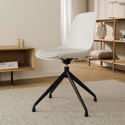 Draaibare eetkamerstoel Nola-Liv wit - zwart onderstel (incl. zitkussen)