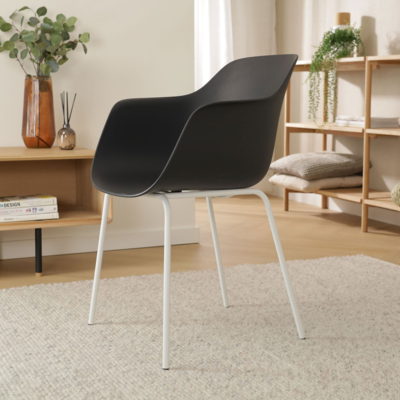 Eetkamerstoel Nora-Puk wit onderstel - met armleuningen