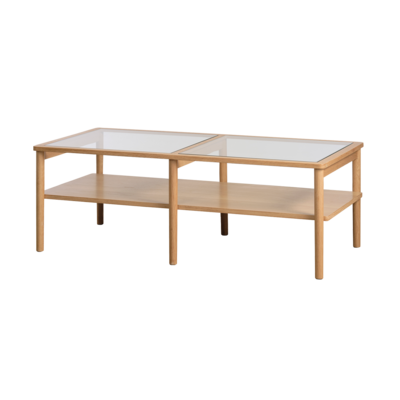 Salontafel Boris eikenhout met glazen tafelblad