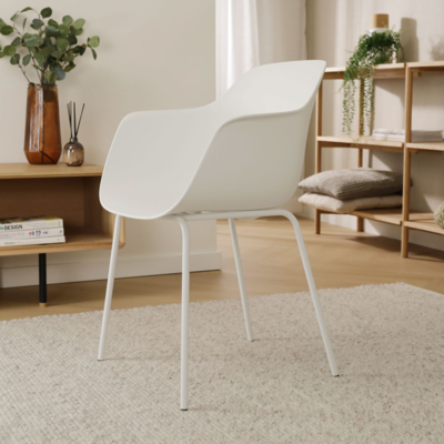 Eetkamerstoel Nora-Puk wit onderstel - met armleuningen