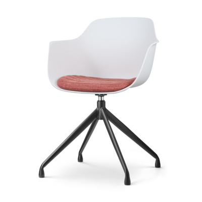 Nola-Liz zwart draaibare eetkamerstoel - Witte zitting met armleuningen (incl. zitkussen)