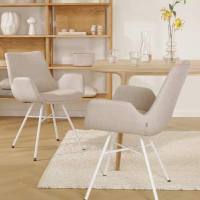 Stoffen eetkamerstoel Noa-Eef wit onderstel