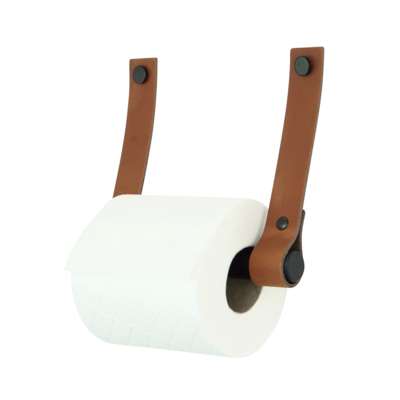 Leren toiletrolhouder (roldrager: zwart metaal)