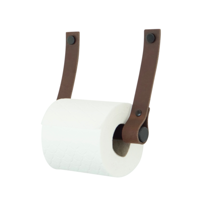 Leren toiletrolhouder (roldrager: zwart metaal)