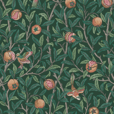 vliesbehang william morris at home bird & pomegranate deep green
