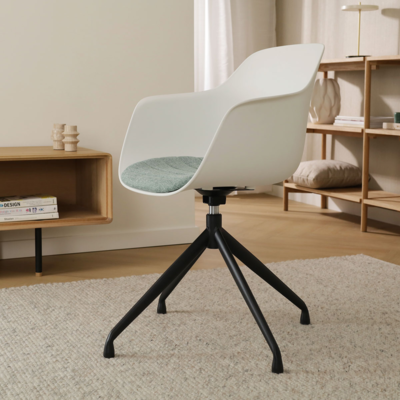 Nola-Liz zwart draaibare eetkamerstoel - Witte zitting met armleuningen (incl. zitkussen)