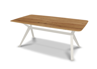 They &amp; Me eettafel Chat – bootsvorm – eiken rustiek lak – RAL9010 zuiverwit