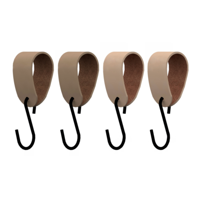 S-haakje Zwart + leren hanger - Maat M - set van 4