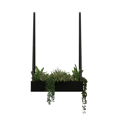 Plantenbak - aan leren banden (Zwart staal)