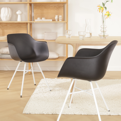 Eetkamerstoel Noa-Puk wit onderstel - met armleuningen