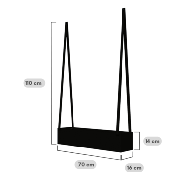 Plantenbak - aan leren banden (Zwart staal)