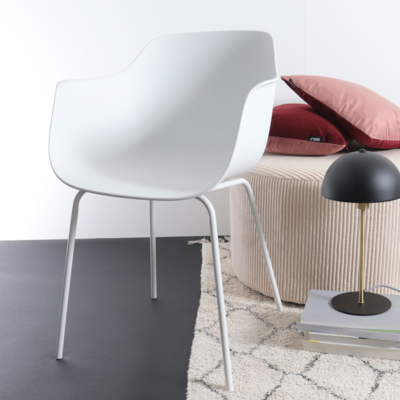 Eetkamerstoel Nora-Puk wit onderstel - met armleuningen