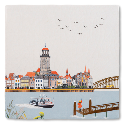 StoryTiles wandtegel Zwaaiend naar Deventer