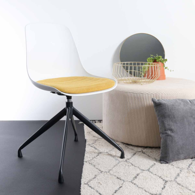 Draaibare eetkamerstoel Nola-Liv wit - zwart onderstel (incl. zitkussen)