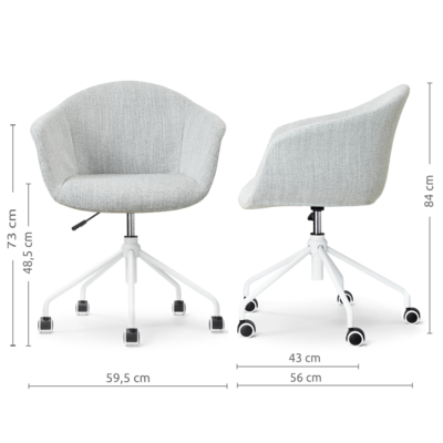 Nout-Otis bureaustoel wit onderstel - Gestoffeerde zitting met armleuningen