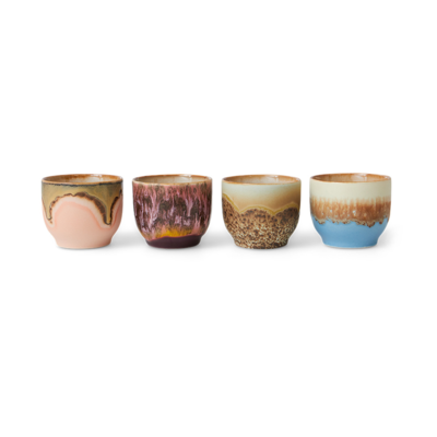 HKliving Café Cups Lagoon 70's Ceramics  - Set van 4