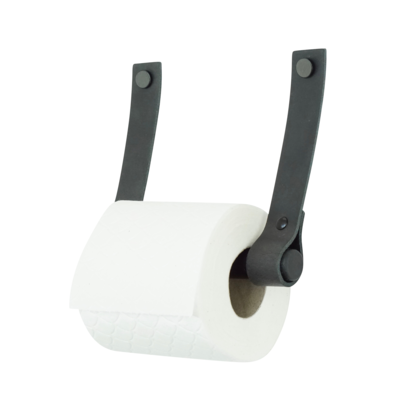 Leren toiletrolhouder (roldrager: zwart metaal)