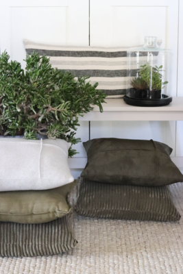 Kussen grof rib olijf rechthoek