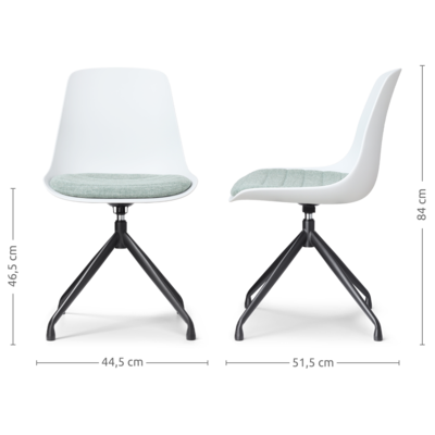 Draaibare eetkamerstoel Nola-Liv wit - zwart onderstel (incl. zitkussen)