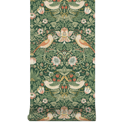 vliesbehang william morris at home strawberry thief rich green