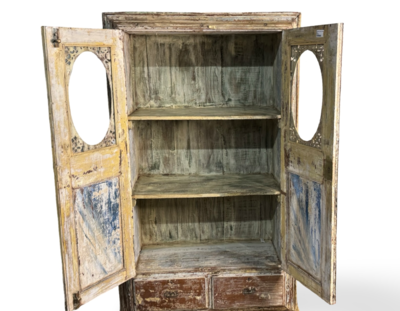 India glaskast 2 deurs snijwerk uniek