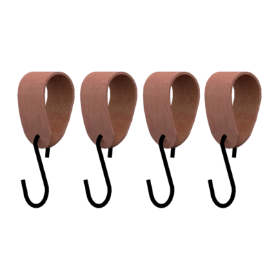 S-haakje Zwart + leren hanger - Maat M - set van 4