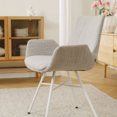 Stoffen eetkamerstoel Noa-Eef wit onderstel